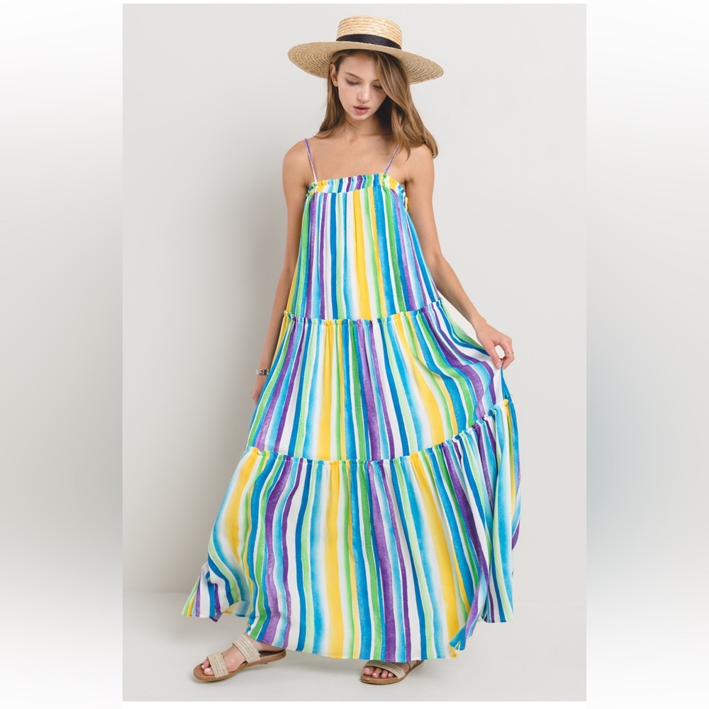 28 Fabulous boho Striped Ruffled Maxi Dress - Picture 2 of 6